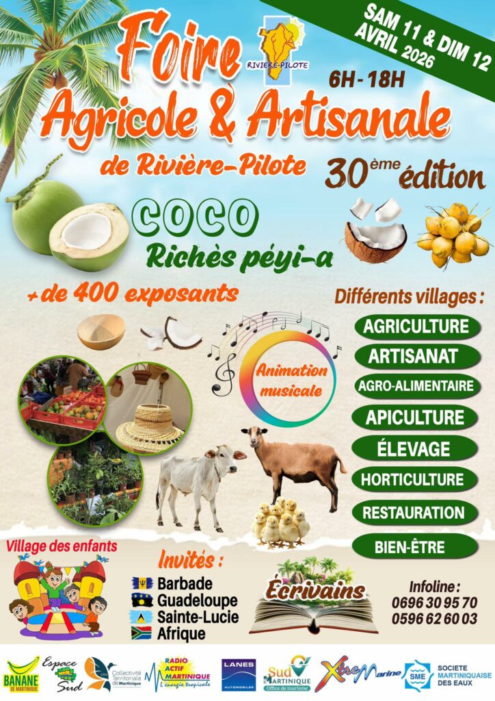 Affiche de la Foire Agricole de Rivière-Pilote du 11 et 12 avril 2026 Affiche de la Foire Agricole de Rivière-Pilote - 11 et 12 avril 2026